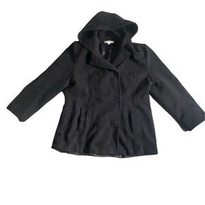 Jason Kole Womens Black, Hooded Peacoat-Mid-length-Black-Size M-GUC